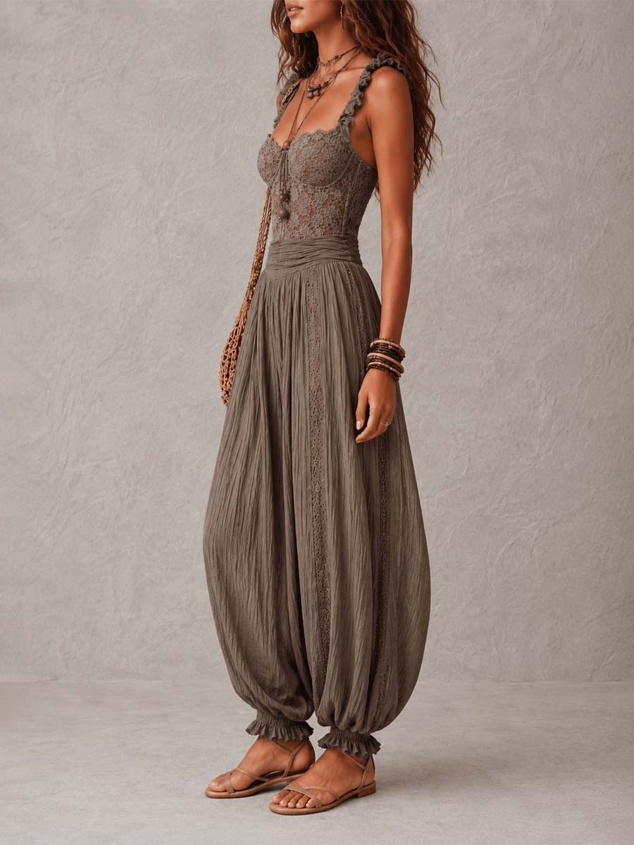 Anita | Completo bandeau in pizzo e pantaloni harem in cotone