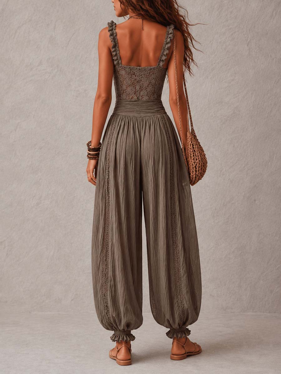 Anita | Completo bandeau in pizzo e pantaloni harem in cotone