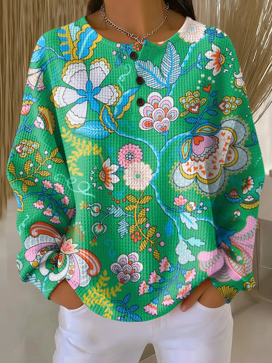 Carole™ - Sweater with Colorful Ethnic Floral Print