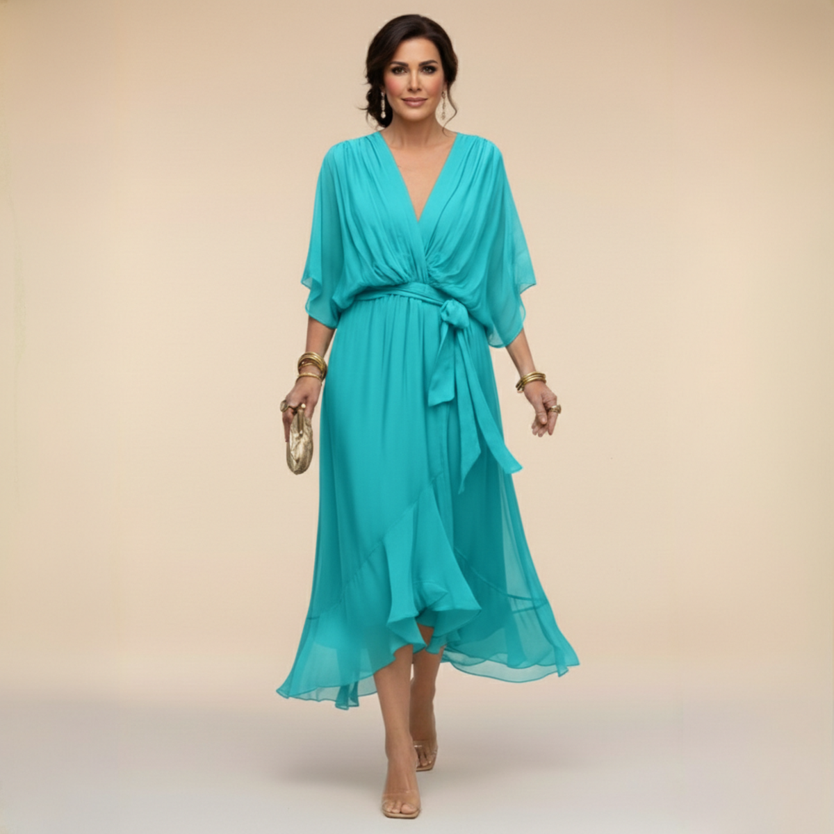 Nellie | Abito Elegante a V con Maniche a Cappuccio