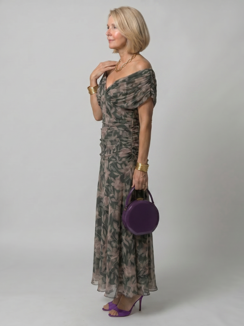 Faye | Abito Midi Fluttuante Spalle Scoperte