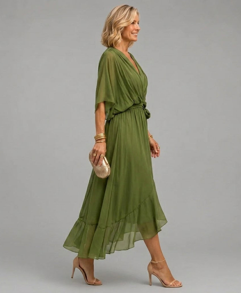 Nellie | Abito Elegante a V con Maniche a Cappuccio