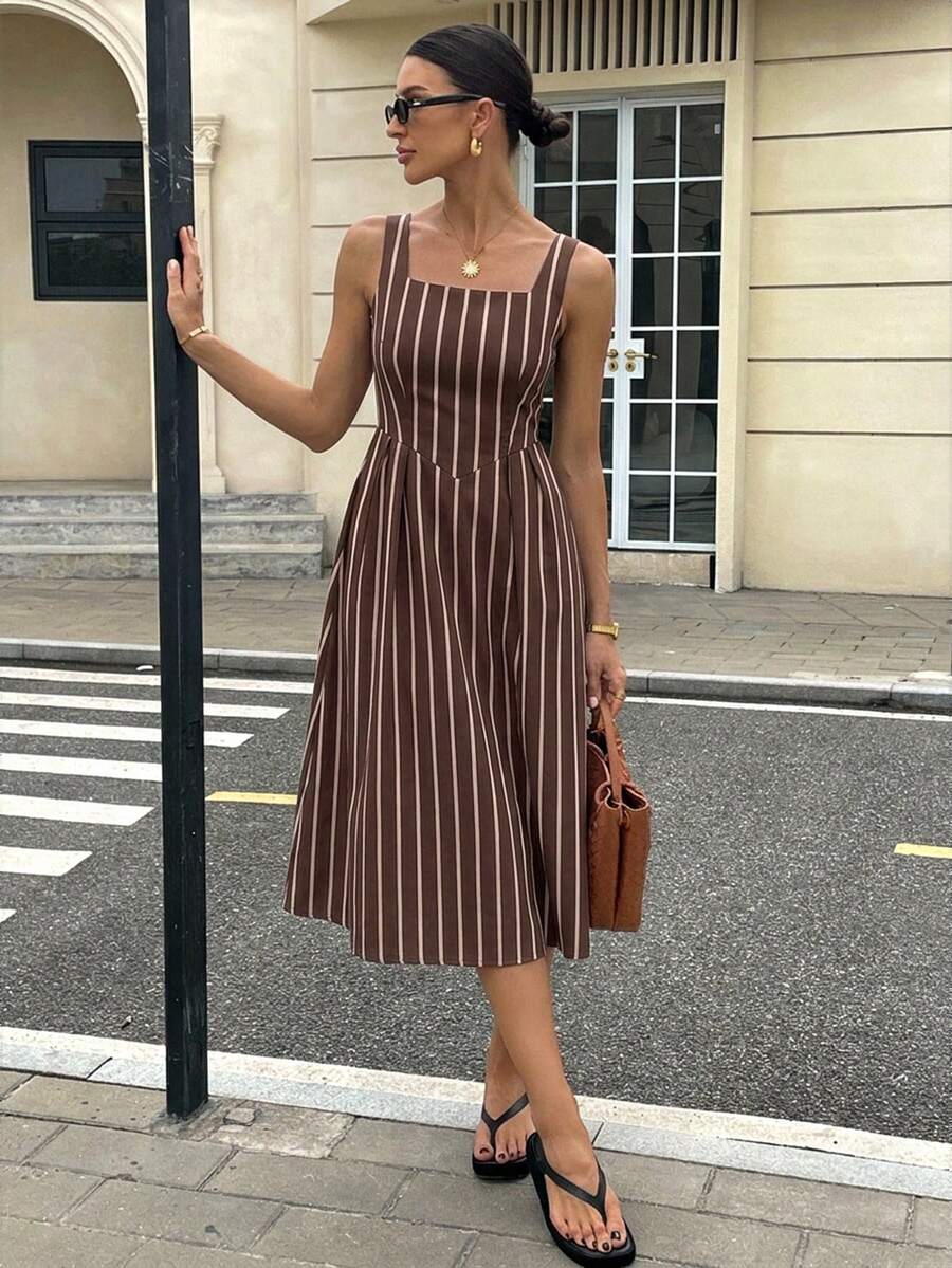 Gioia | Abito Maxi a Righe in Cotone con Scollatura Quadrata
