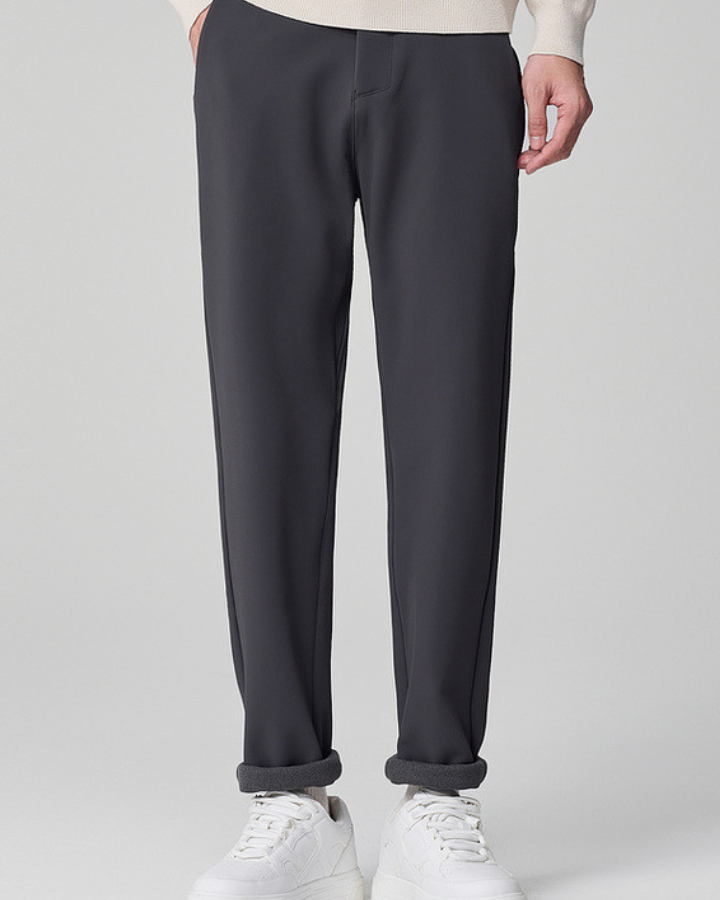 Pantaloni Uomo Dritti Grigio Scuro Tessuto Misto