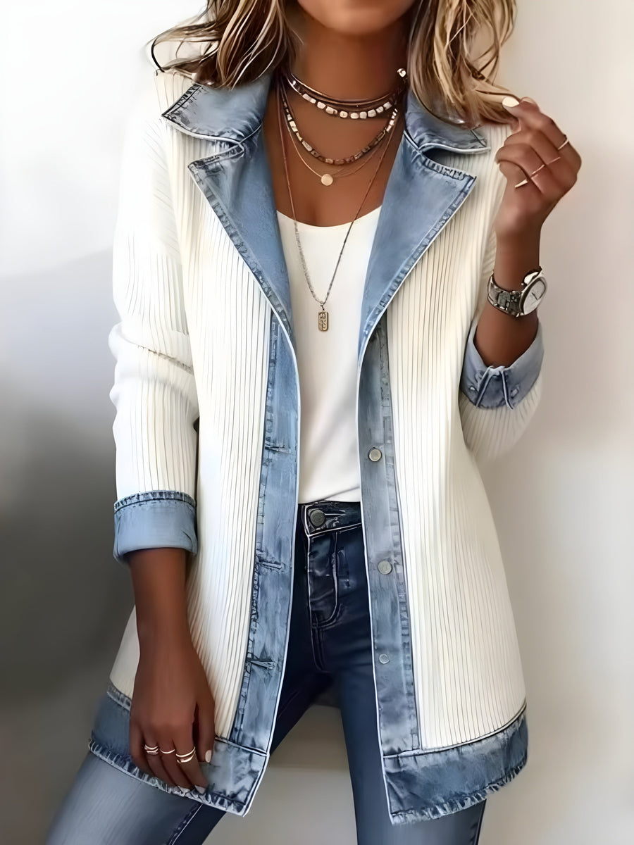 Luna™ Cappotto Combinato Elegante in Denim con Rever
