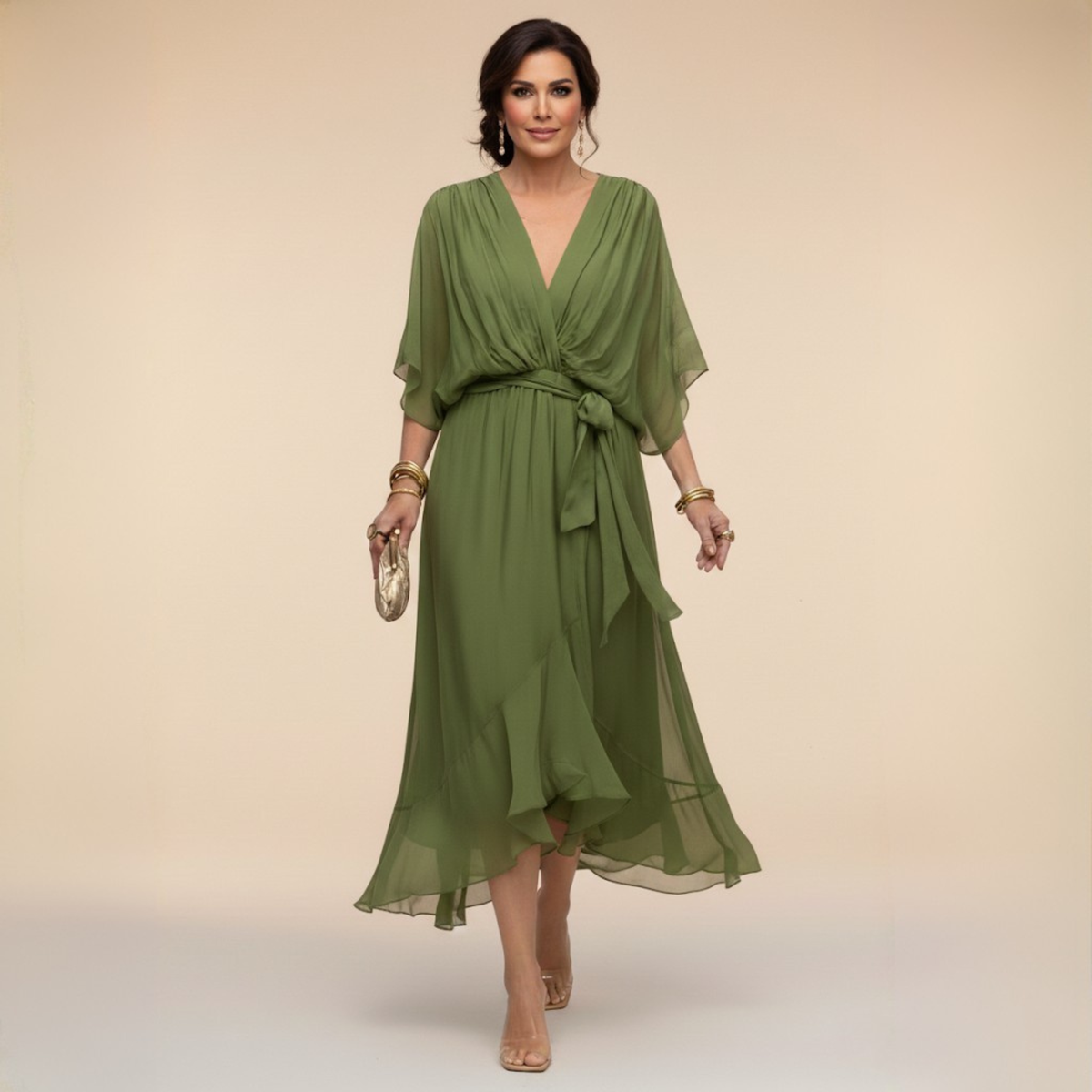 Nellie | Abito Elegante a V con Maniche a Cappuccio