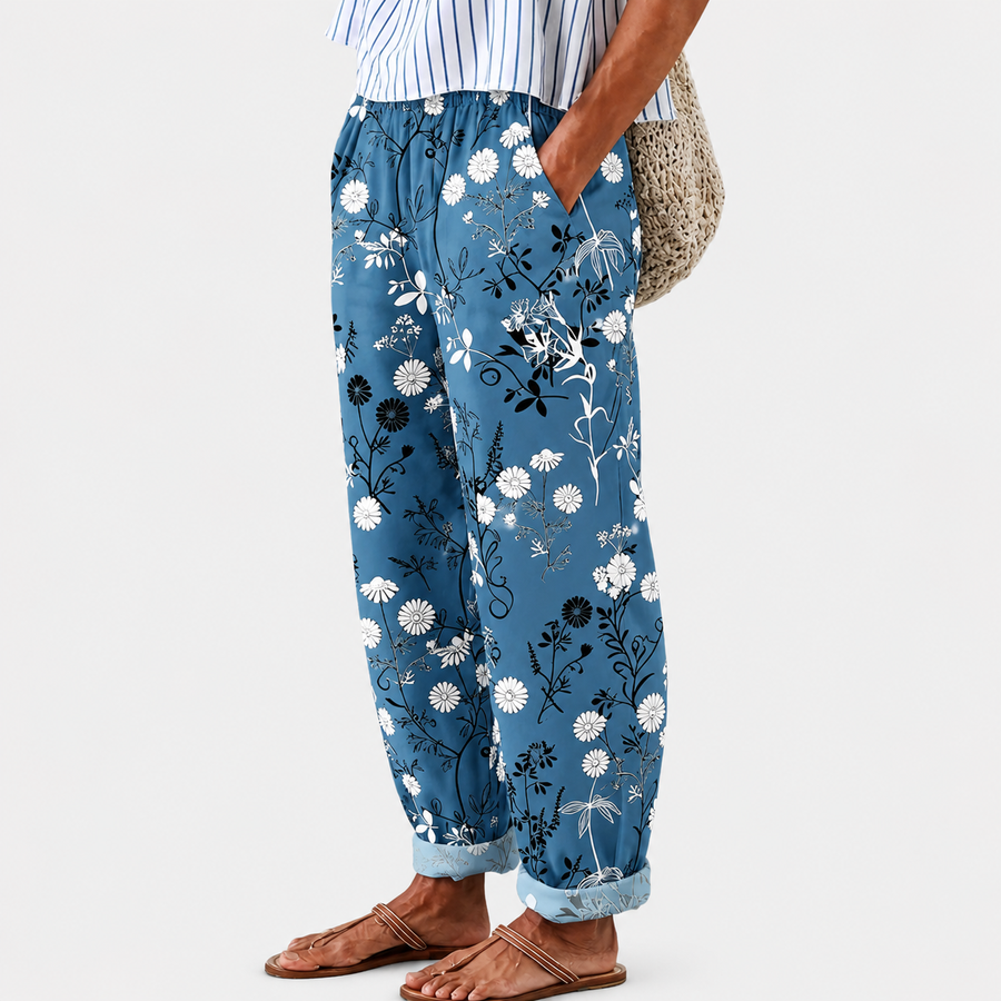 Pantaloni Relax Blu Floreali
