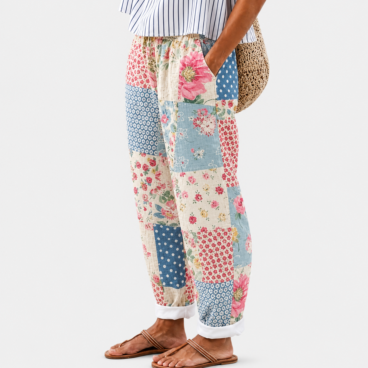 Pantaloni Comodi Vintage Patchwork