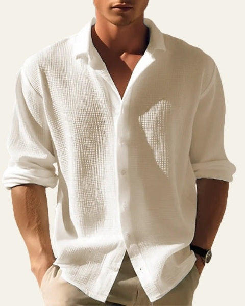 Camicia Uomo Bottonata Testurizzata in Lino Ecologico