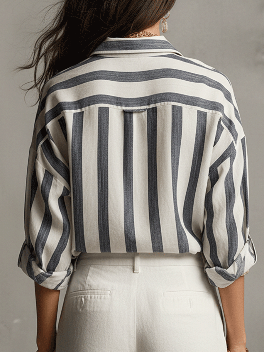 Daniela | Camicia Casual a Righe in Cotone e Lino a Maniche Lunghe