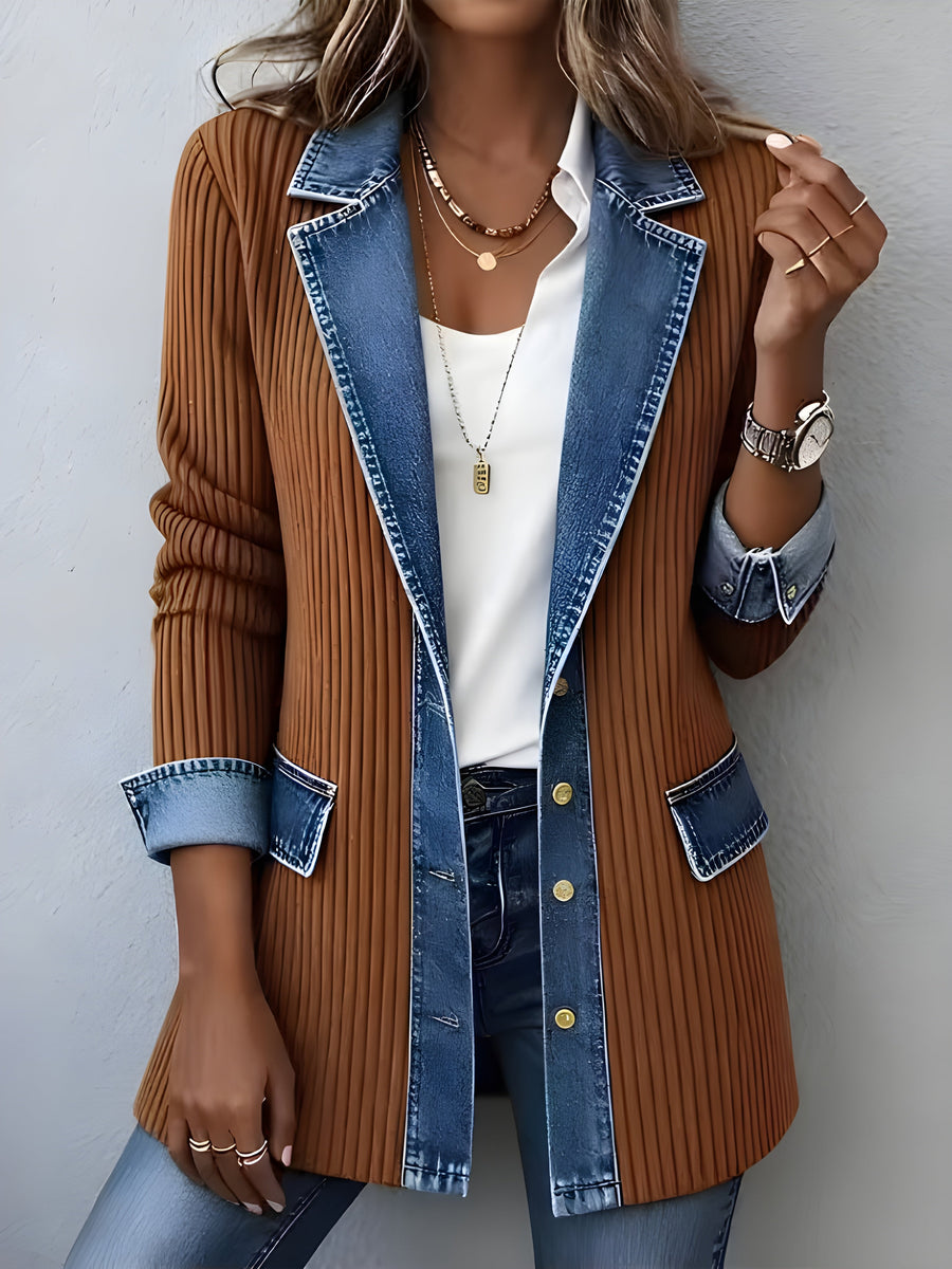 Luna™ Cappotto Combinato Elegante in Denim con Rever