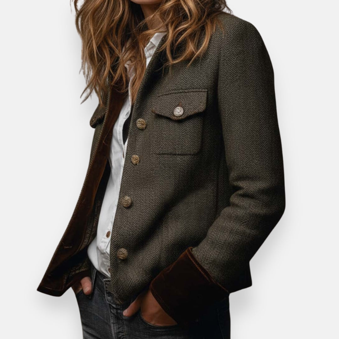 Giacca in Tweed con Dettagli in Velluto Nova™