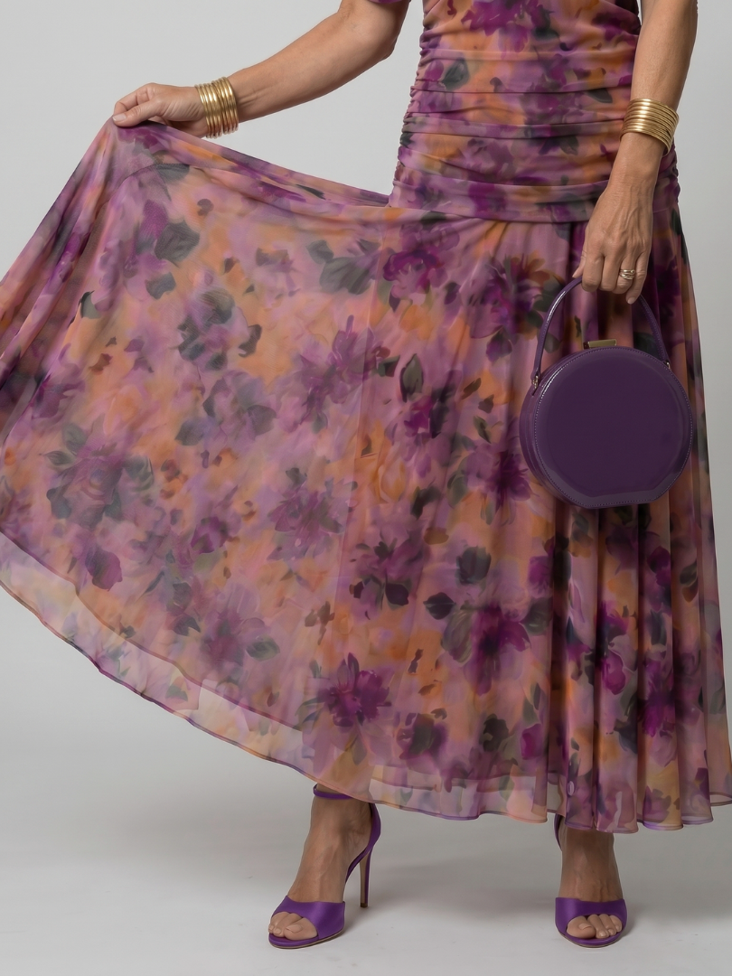Adriana | Abito midi off-shoulder in chiffon floreale dal fascino romantico
