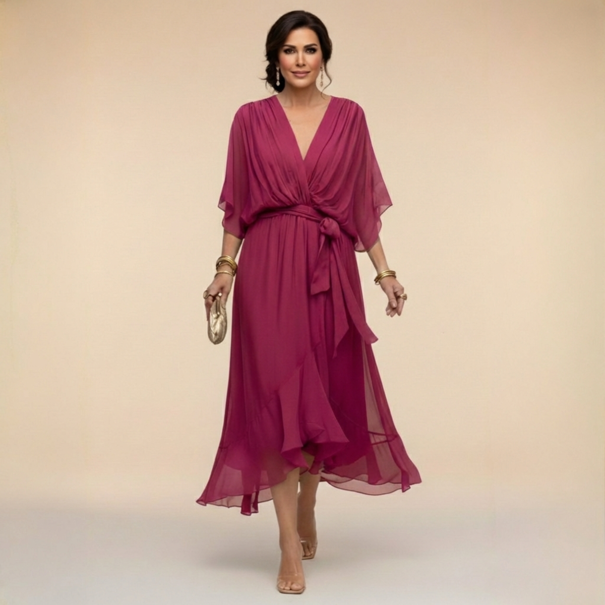 Nellie | Abito Elegante a V con Maniche a Cappuccio