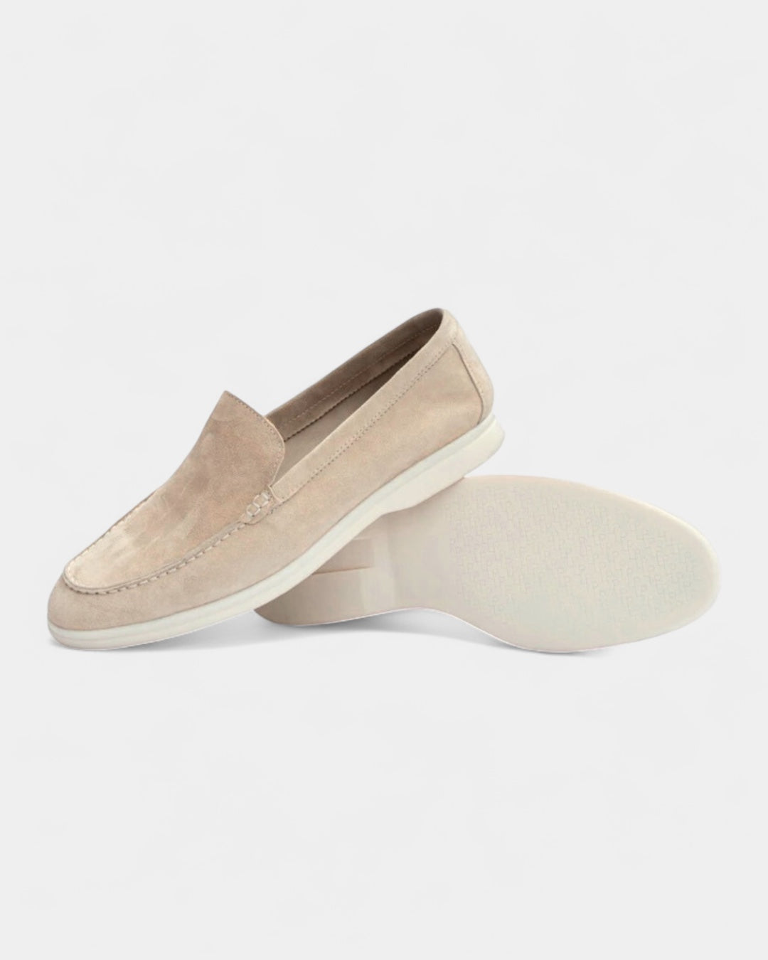 Mocassini Uomo in Camoscio Slip-On Profilo Basso Suola Bianca