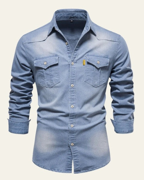 Camicia Uomo in Jeans Denim Premium Vestibilità Tailoring