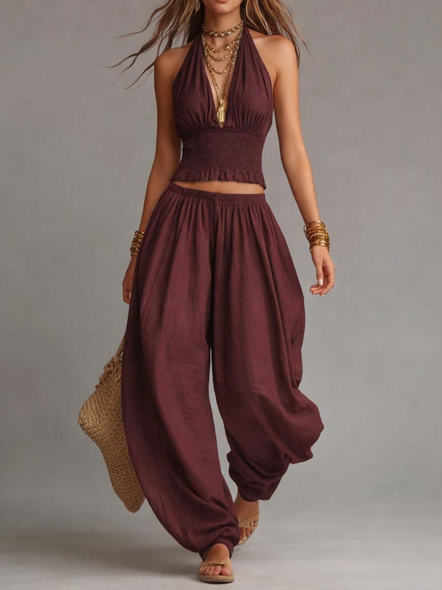 Ginevra | Completo Boho con Top a Fascia e Pantaloni Harem