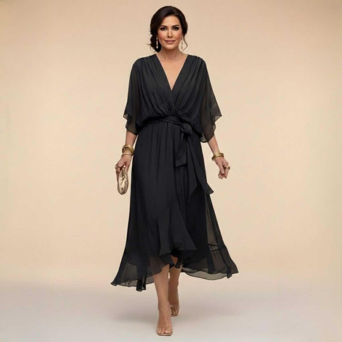Nellie | Abito Elegante a V con Maniche a Cappuccio