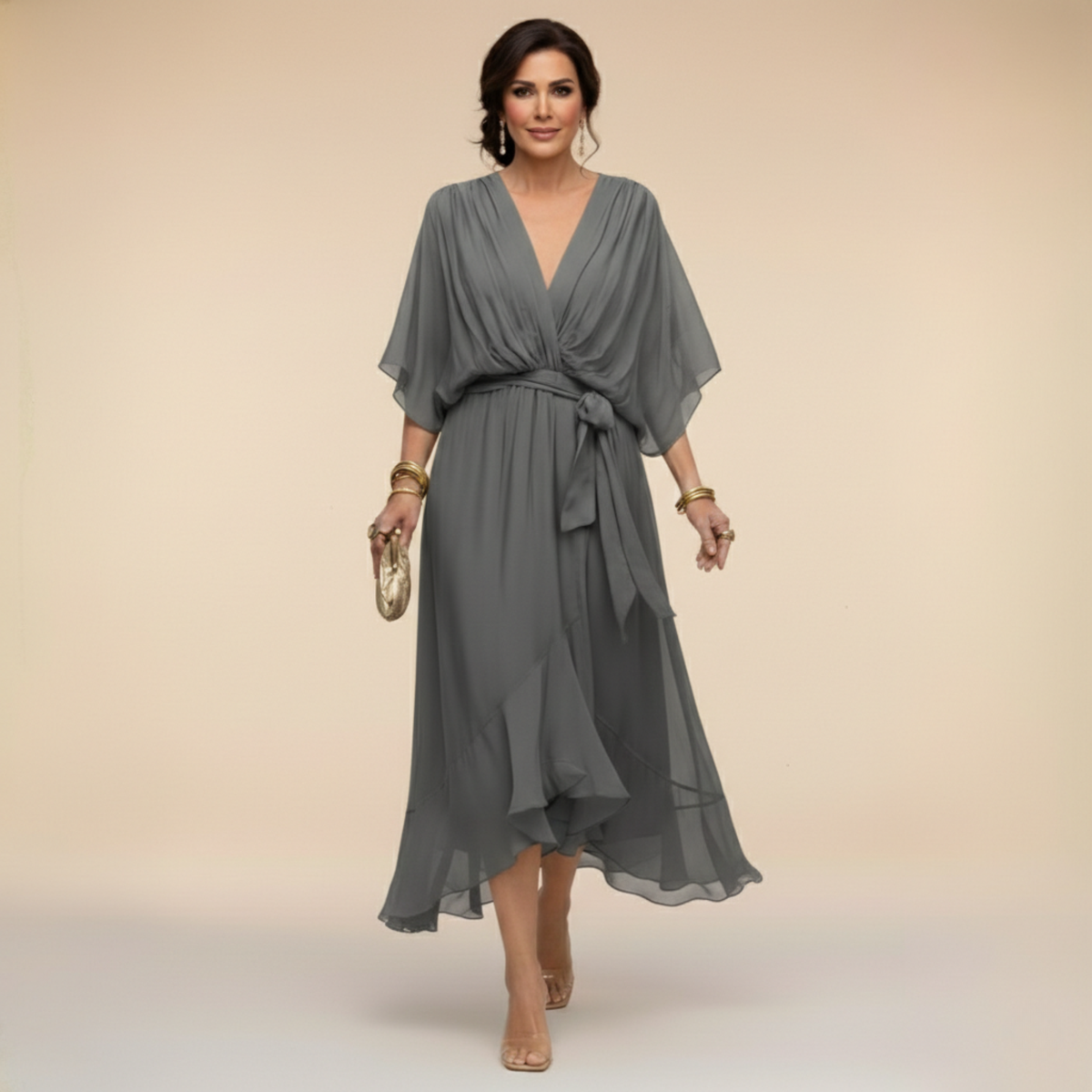 Nellie | Abito Elegante a V con Maniche a Cappuccio