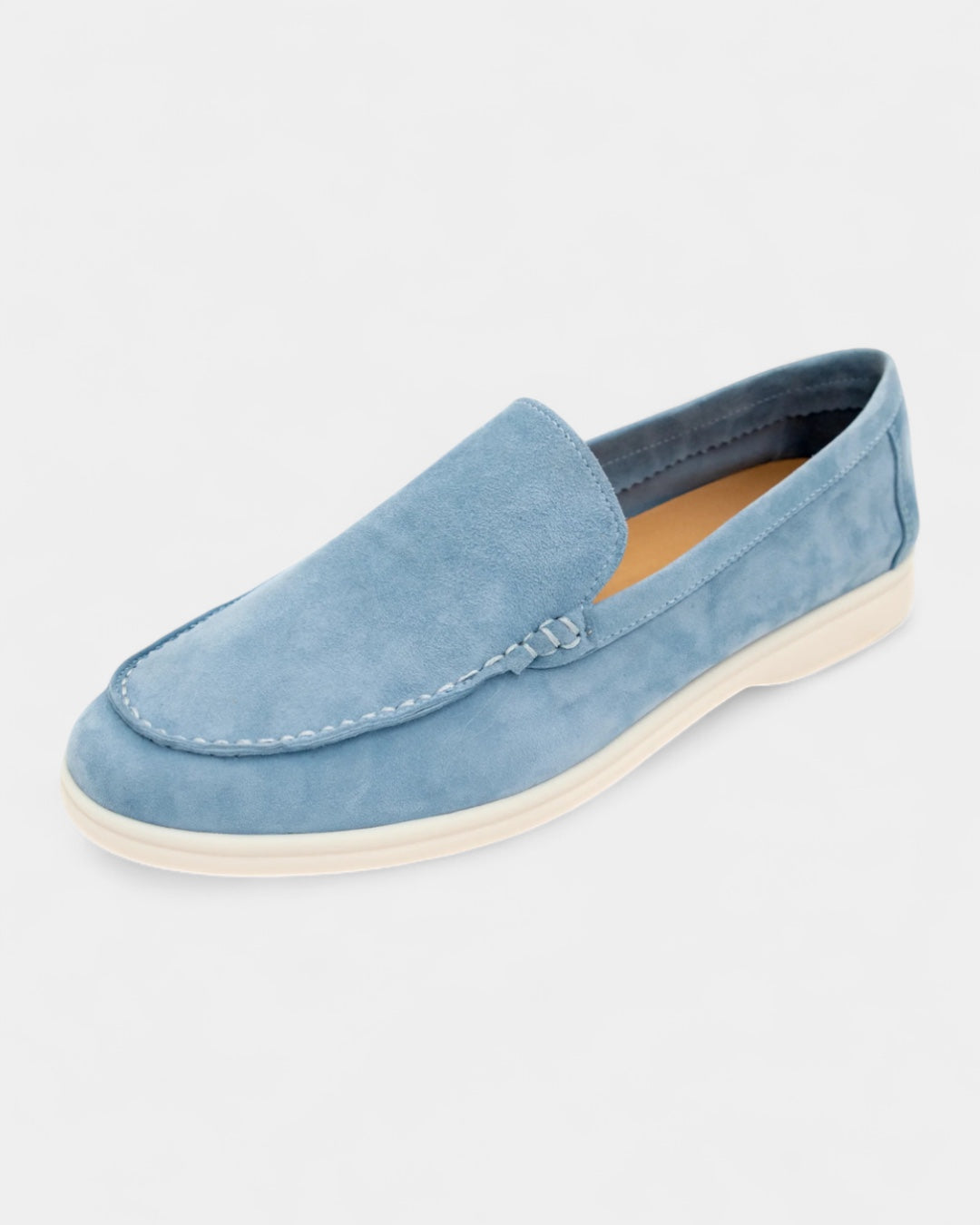 Mocassini Uomo in Camoscio Slip-On Profilo Basso Suola Bianca