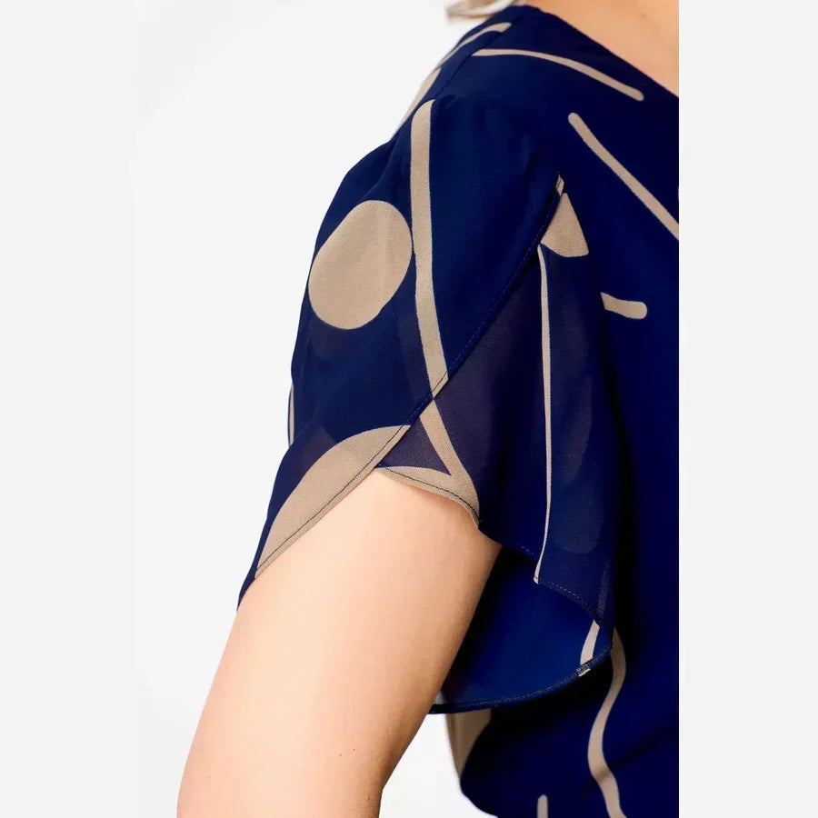 Ilenia | Abito Midi in Chiffon a Pois Blu Navy