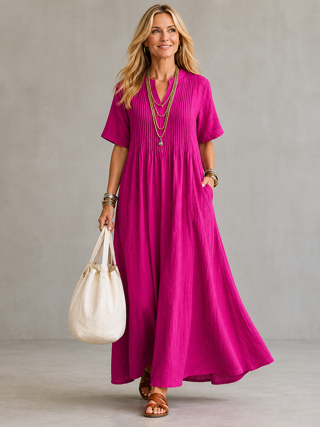 Amoura | Elegante Vestito Maxi Pieghettato