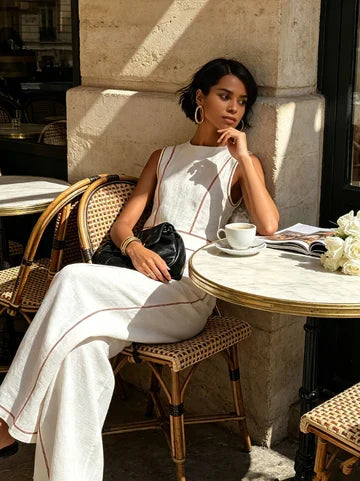 Vittoria | Completo Bianco con Top Senza Maniche e Pantaloni a Gamba Larga