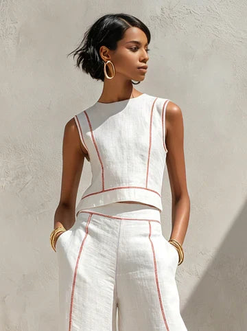 Vittoria | Completo Bianco con Top Senza Maniche e Pantaloni a Gamba Larga