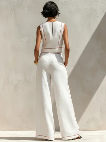 Vittoria | Completo Bianco con Top Senza Maniche e Pantaloni a Gamba Larga
