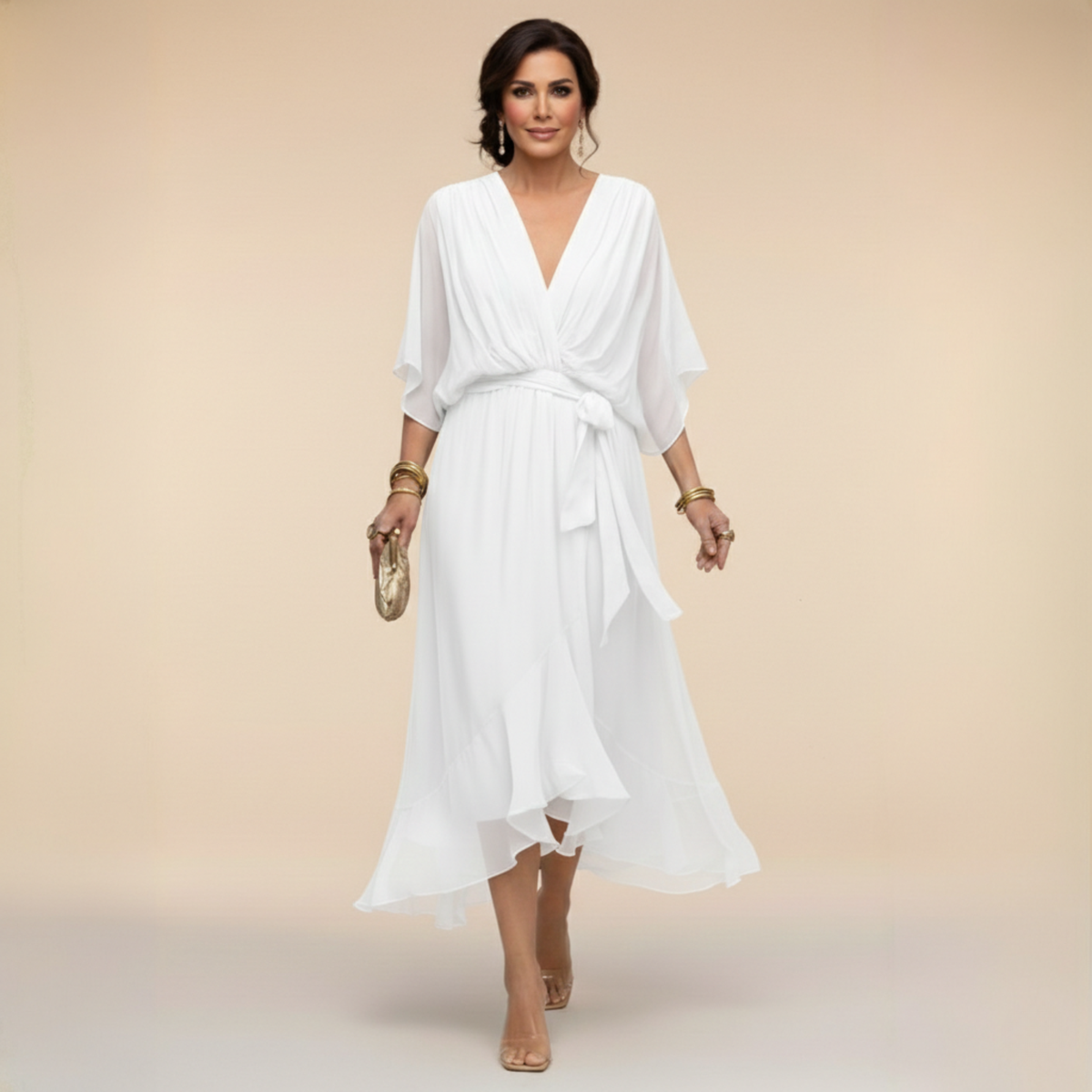 Nellie | Abito Elegante a V con Maniche a Cappuccio