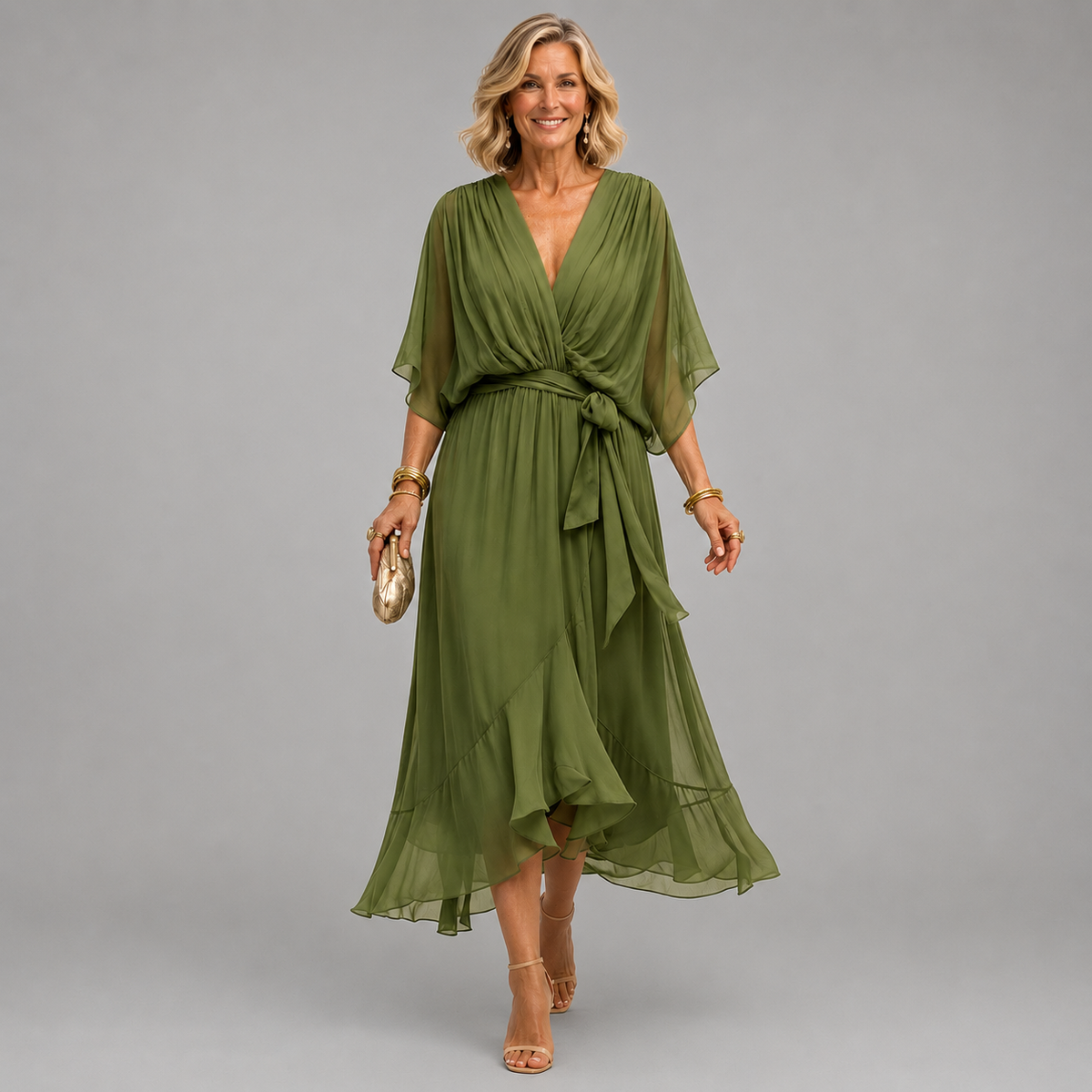 Nellie | Abito Elegante a V con Maniche a Cappuccio