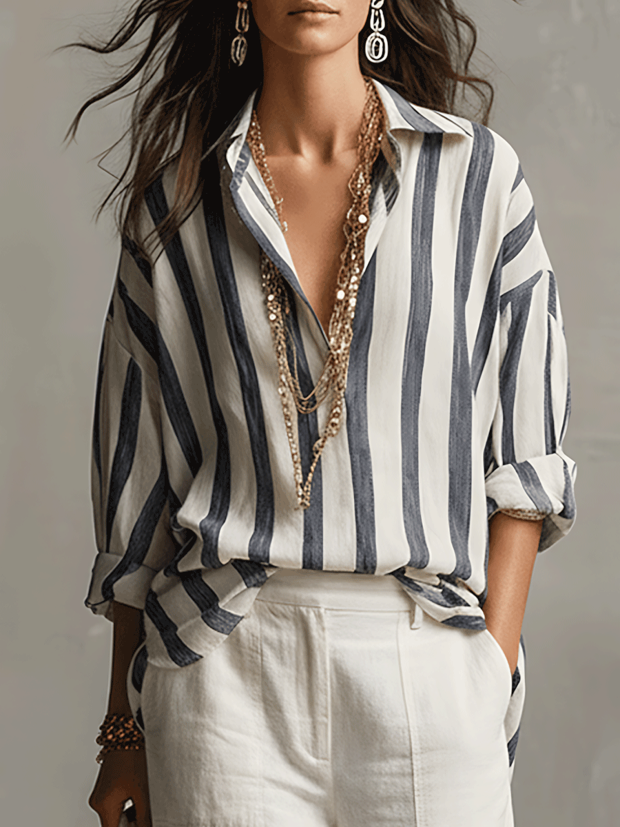 Kaia | Camicia Casual a Righe in Cotone e Lino a Maniche Lunghe