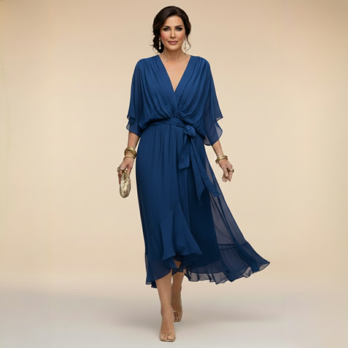 Nellie | Abito Elegante a V con Maniche a Cappuccio