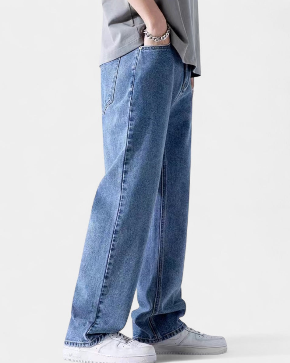 Jeans Uomo Regular Fit Gamba Dritta Denim Morbido Versatili