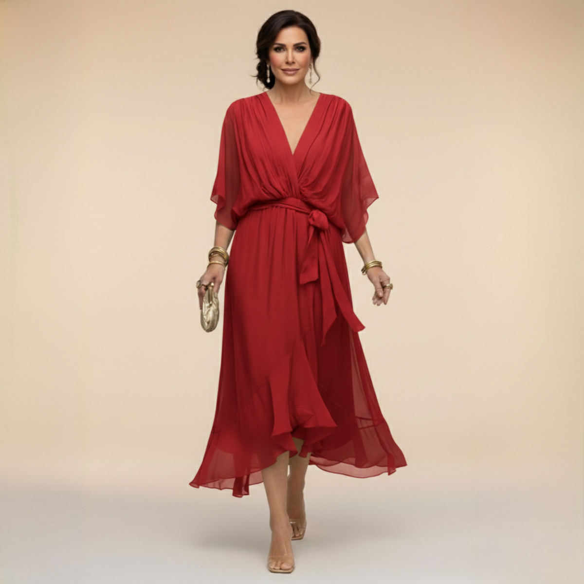 Nellie | Abito Elegante a V con Maniche a Cappuccio