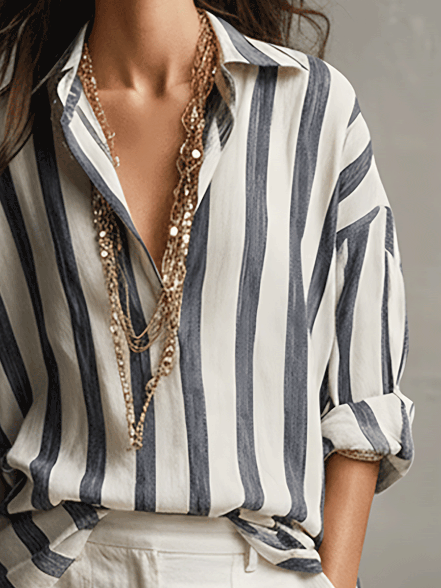 Daniela | Camicia Casual a Righe in Cotone e Lino a Maniche Lunghe