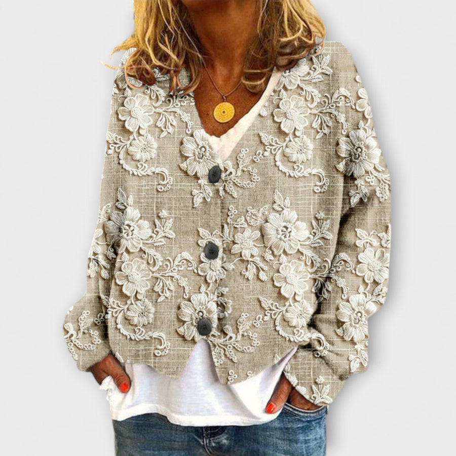 Stella - Giacca beige con motivo floreale