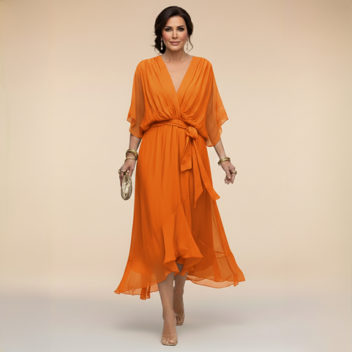Nellie | Abito Elegante a V con Maniche a Cappuccio