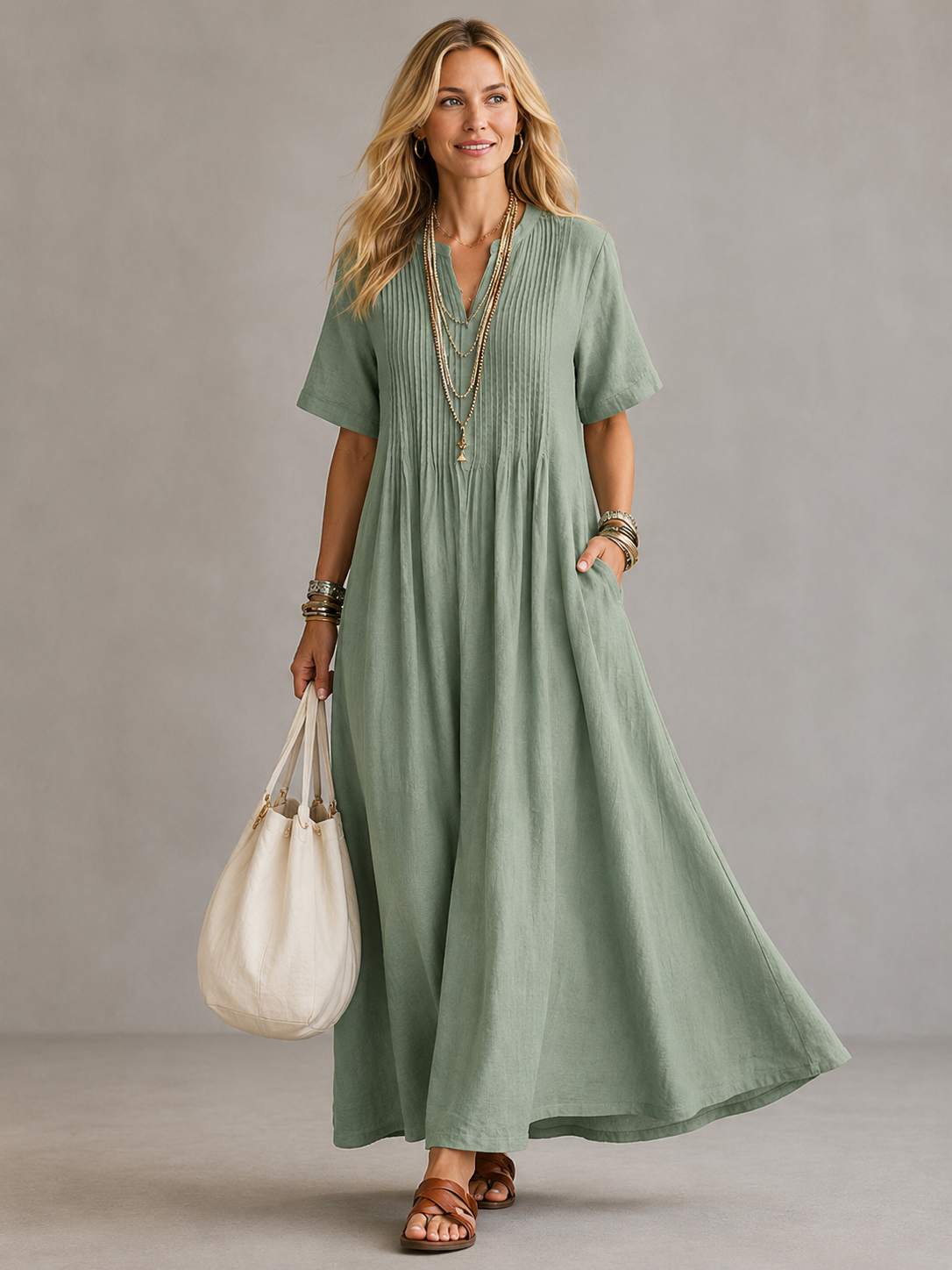 Amoura | Elegante Vestito Maxi Pieghettato