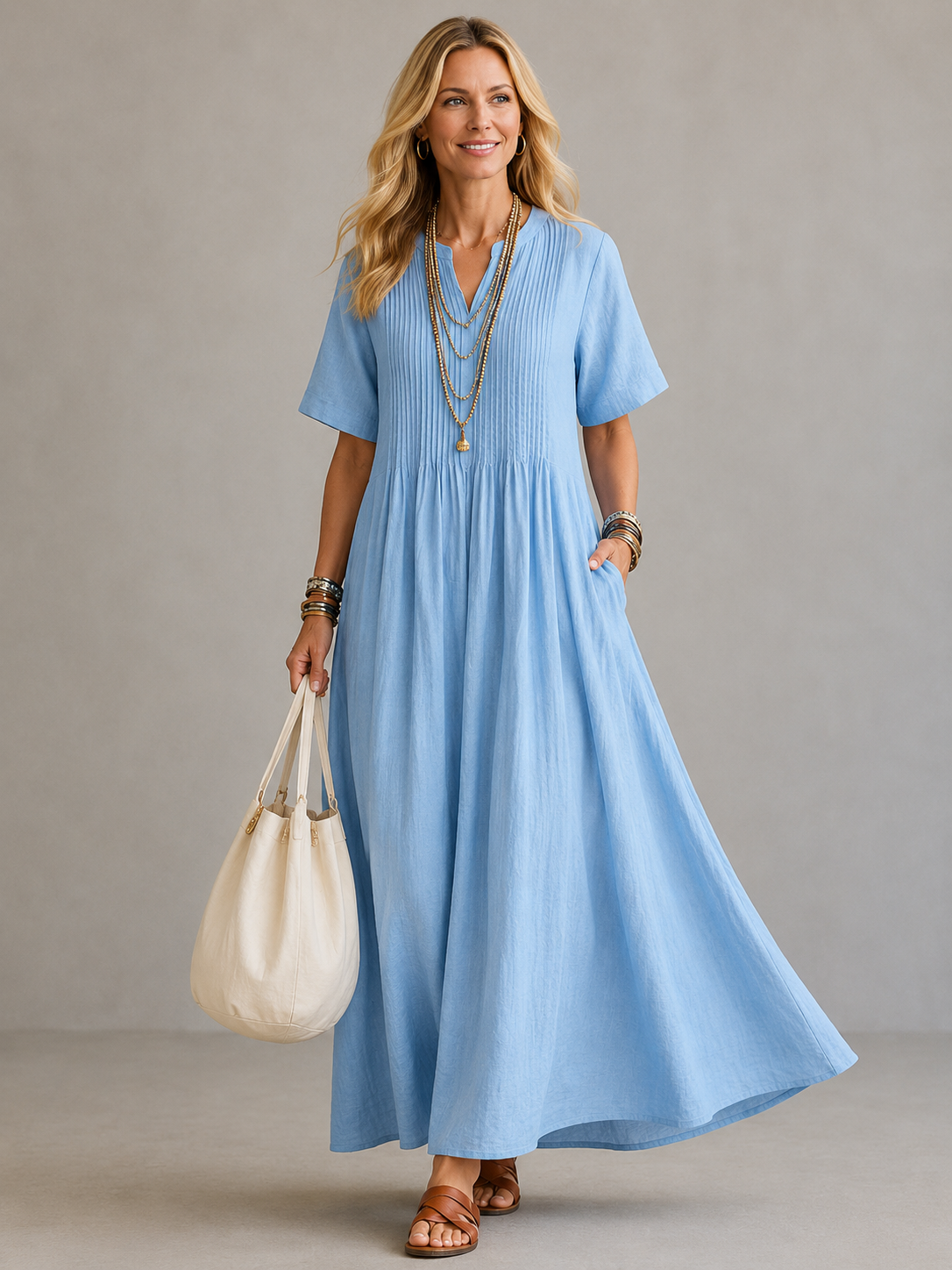 Amoura | Elegante Vestito Maxi Pieghettato