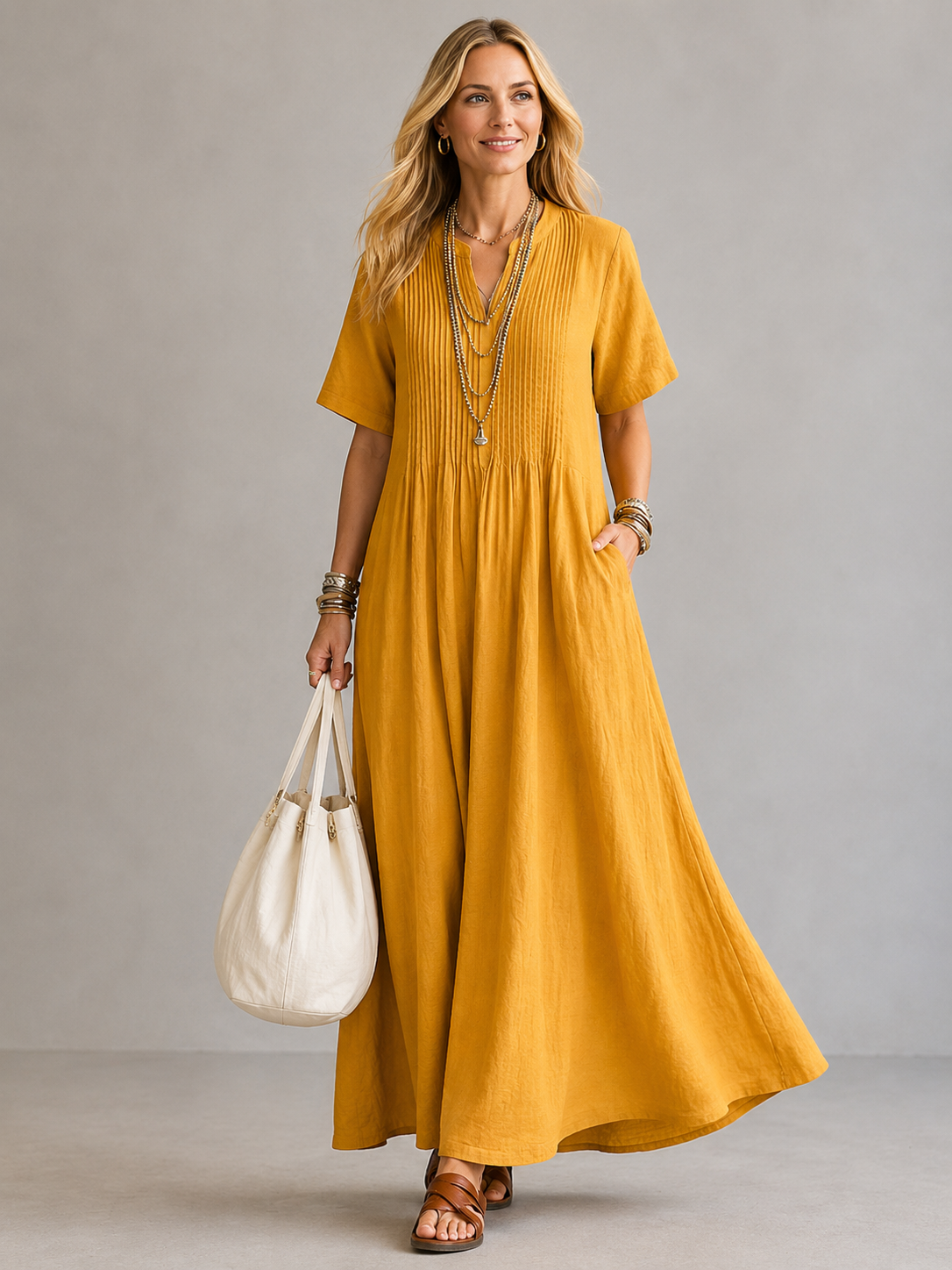 Amoura | Elegante Vestito Maxi Pieghettato