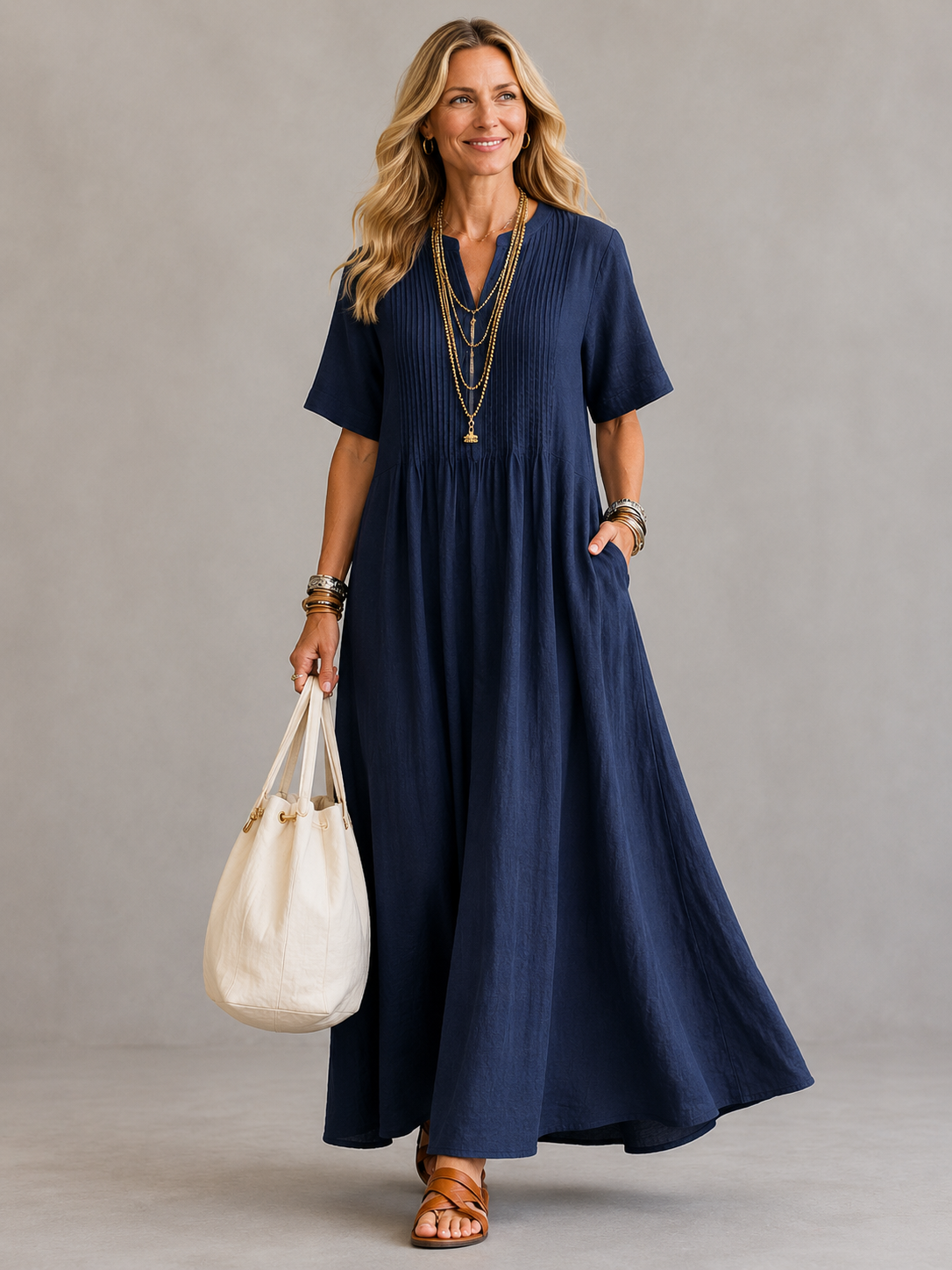 Amoura | Elegante Vestito Maxi Pieghettato