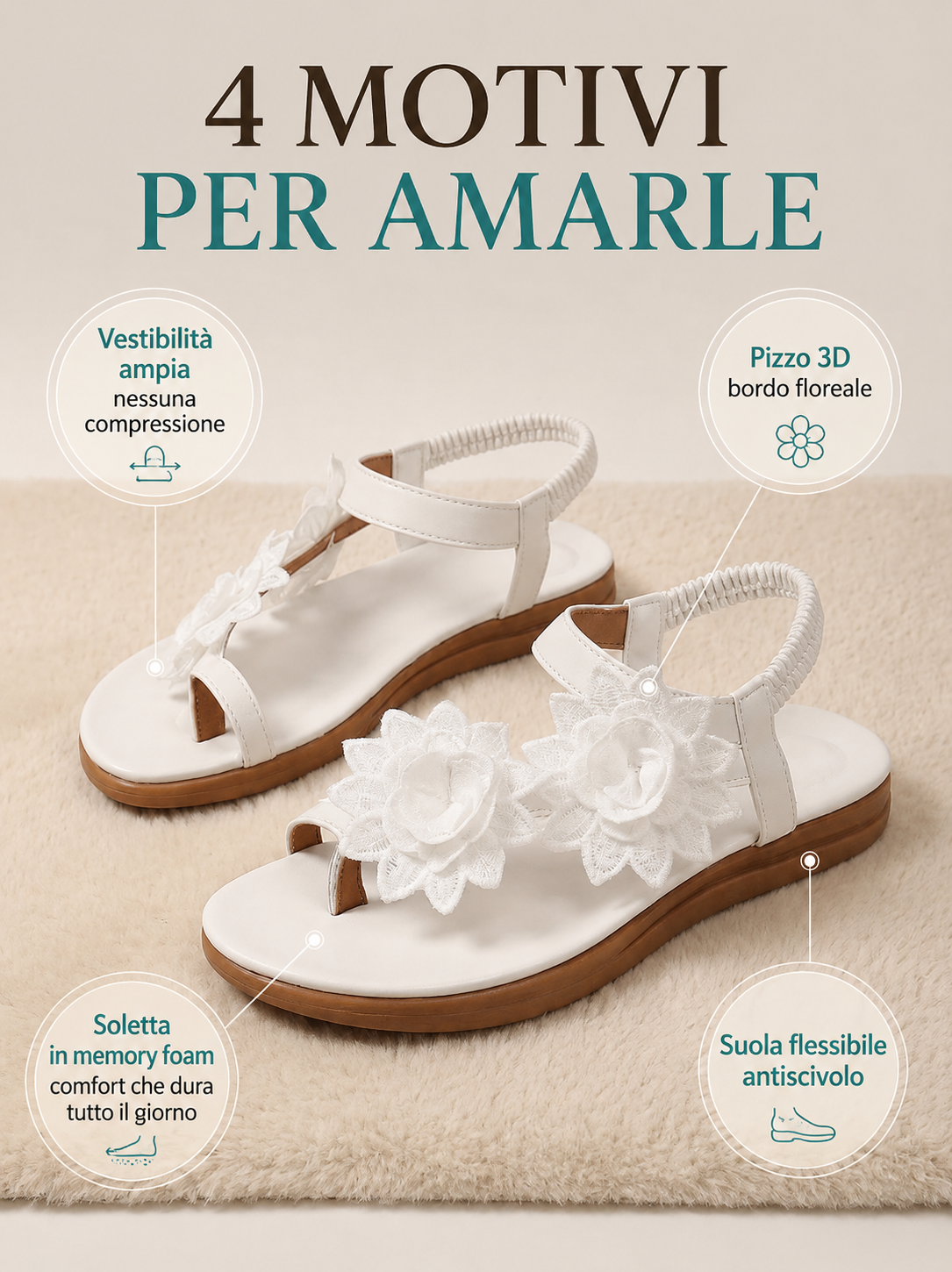 Florea | Sandali Ortopedici con Fiori Applicati