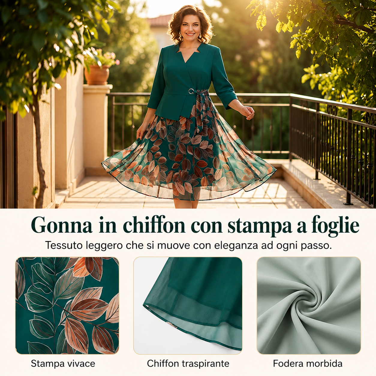Selva | Elegante Abito a Due Pezzi con Stampa Foglia
