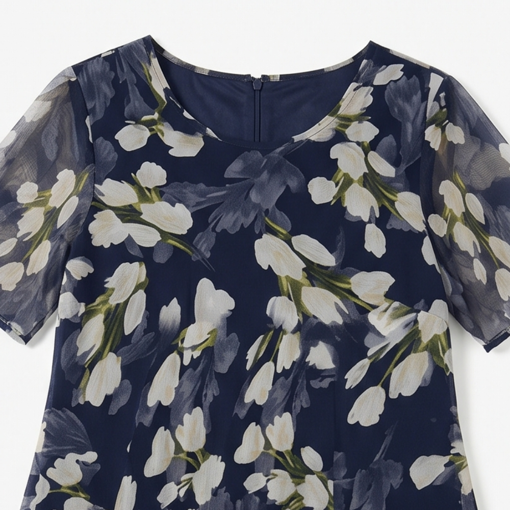 Fiorenza | Abito Midi Floreale Blu Navy Elegante