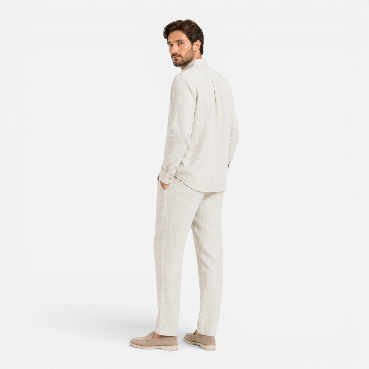 Completo Lino Uomo Due Pezzi Estivo Camicia e Pantaloni