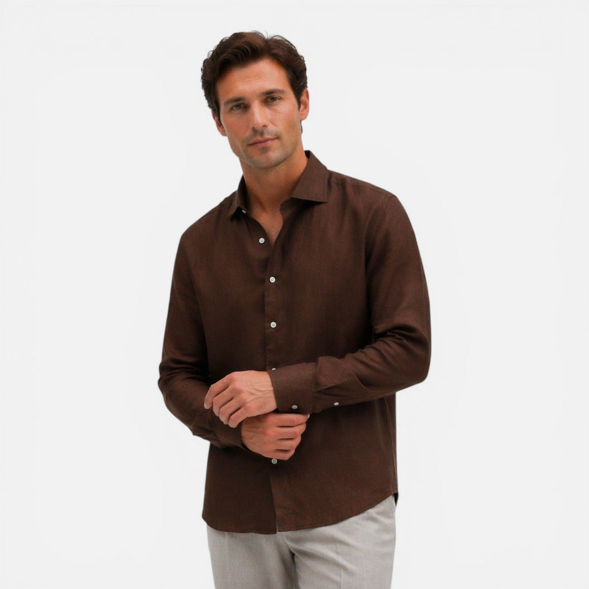 Camicia Lino Uomo Slim Fit Leggera Traspirante Business Casual