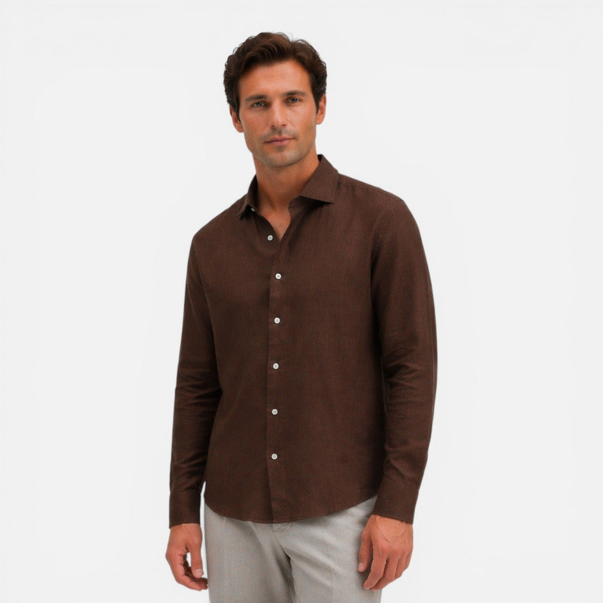 Camicia Lino Uomo Slim Fit Leggera Traspirante Business Casual