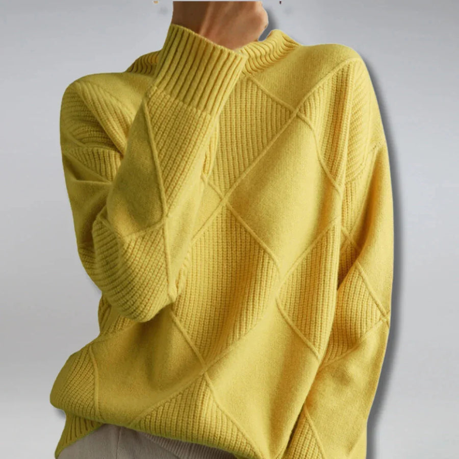 Lilly | Maglione a collo alto lavorato a maglia con motivo a diamante