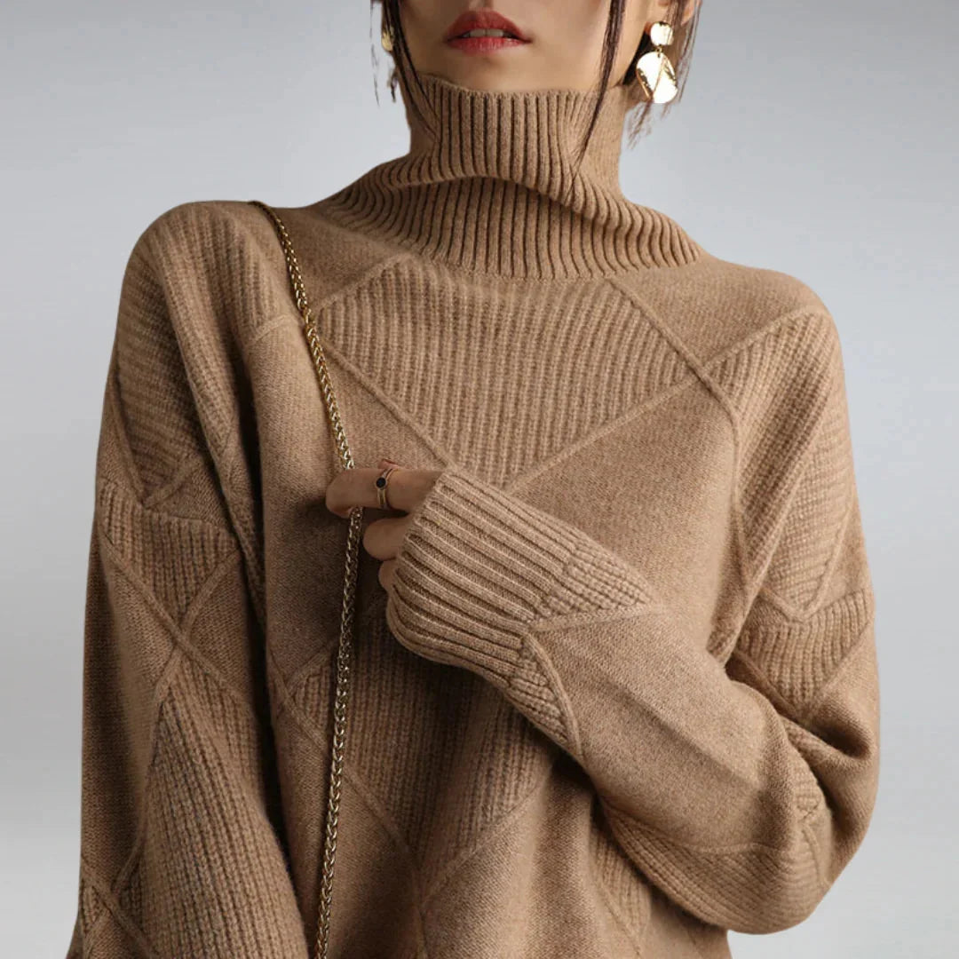 Lilly | Maglione a collo alto lavorato a maglia con motivo a diamante